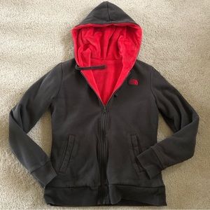 Pre-owned The North Face Reversible fleece hoodie hooded Jacket Grey Red S